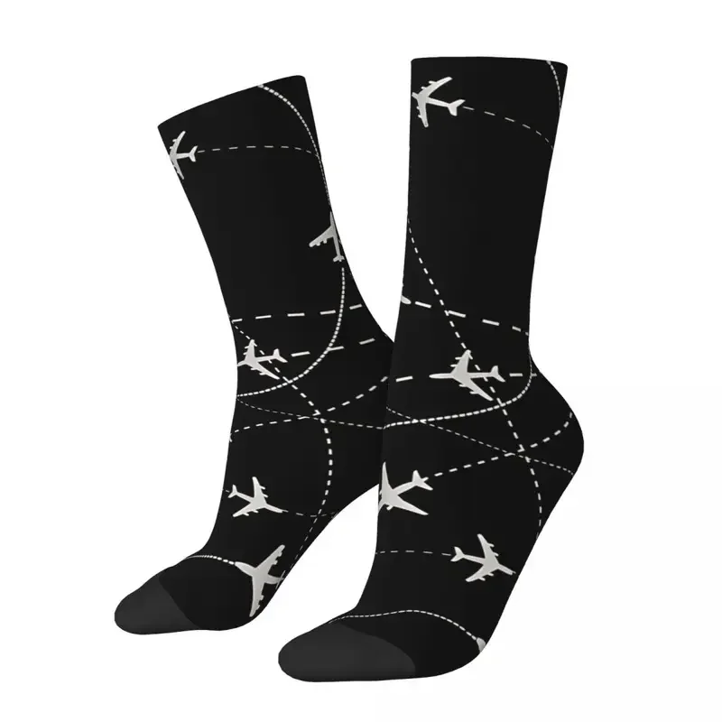 Y2K Airplane Airport Sign Night Flight Routes Men Women Socks Outdoor Novelty Spring Summer Autumn Winter Stockings Gift