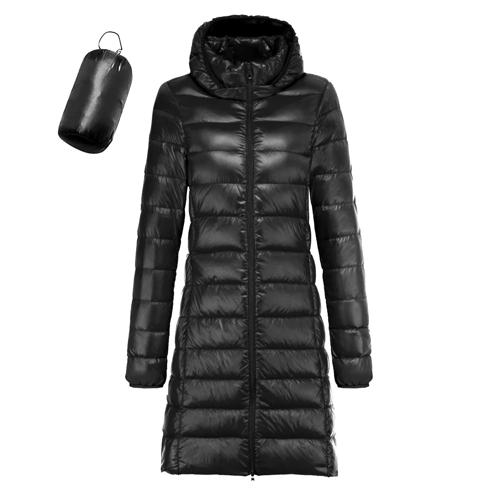 Women Ultra Lightweight Packable Long Puffer Jacket 2024 New Autumn Winter Warm Hat Detachable Hooded Female Coat Outwear