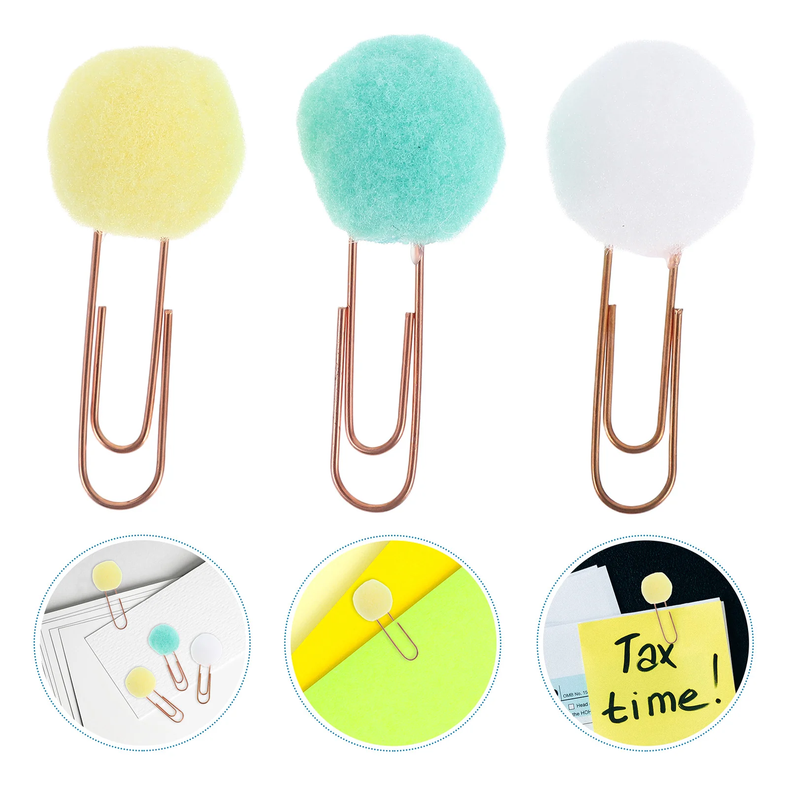 50 PCS Pompom Paper Clip Jumbo Clips Colored Big Paperclips with Pompoms Creative Bookmark Metal
