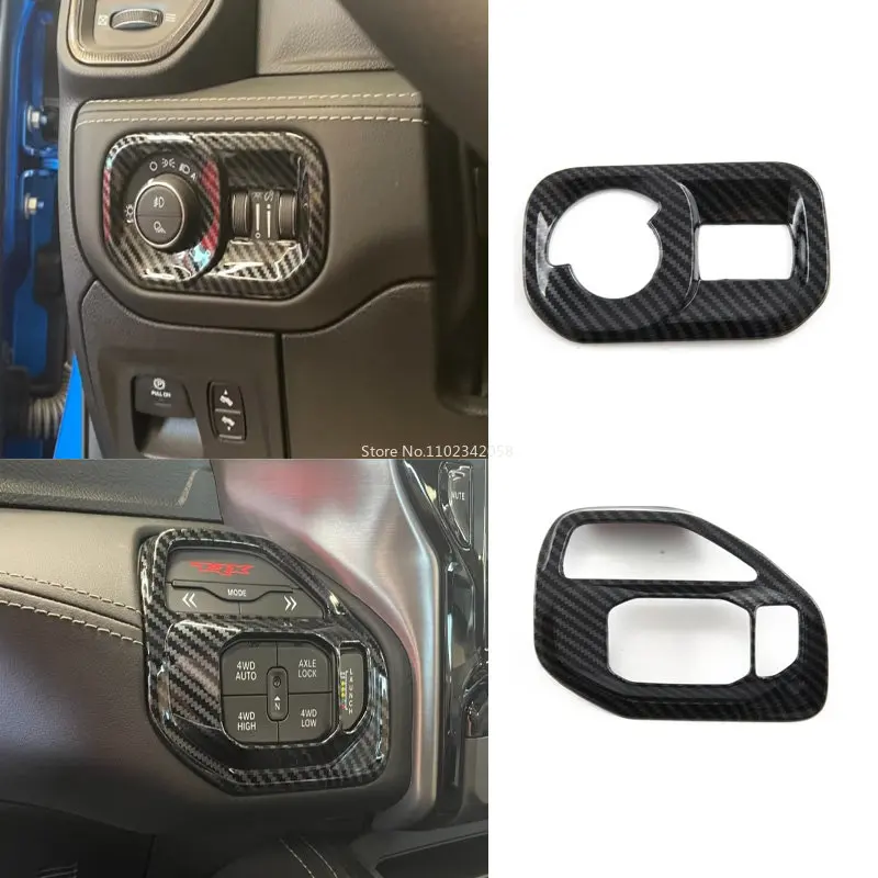 For Dodge RAM Trucks 2023 2024 ABS carbonfiber 4 wheel drive switch cover headlight switch cover sticker interior  accessories