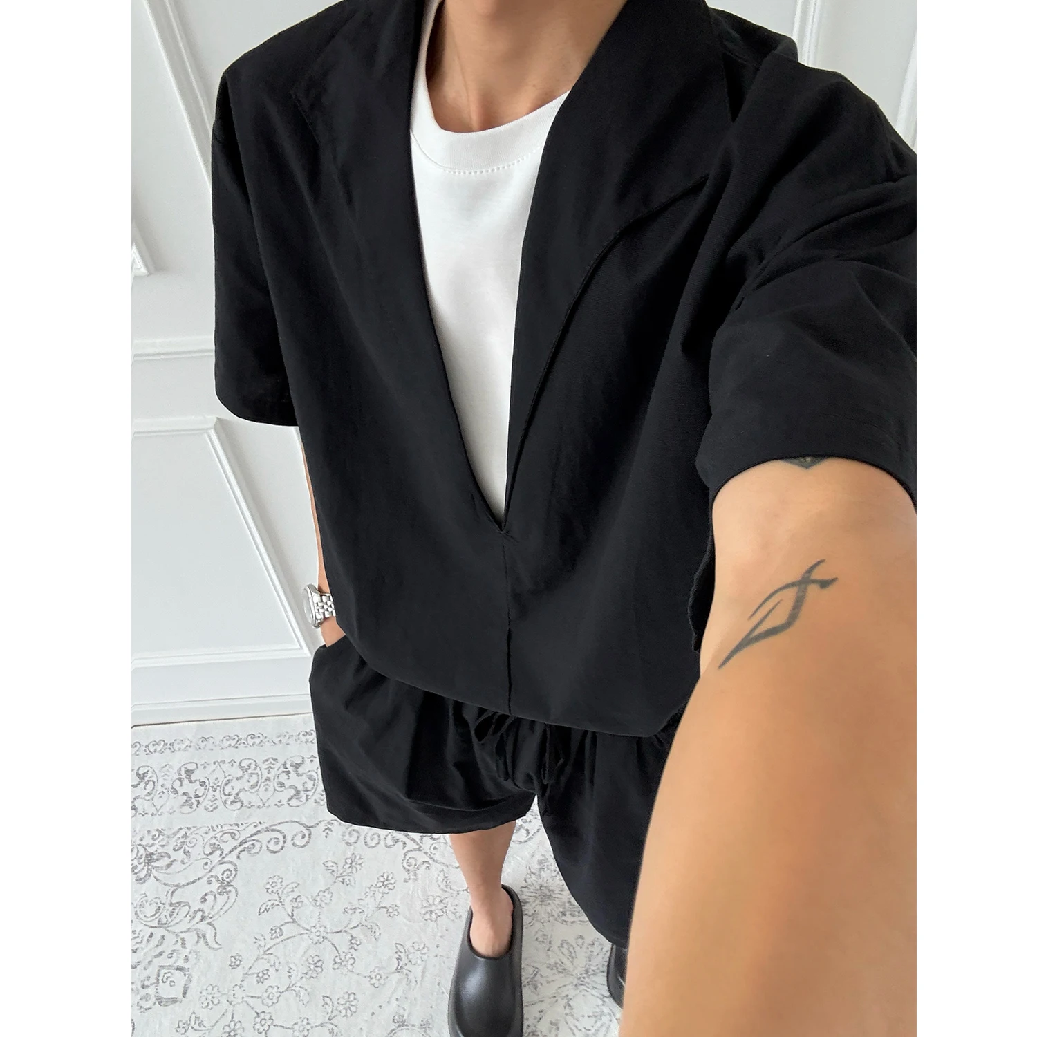 High-quality Fake Two Linen Suit Men's Short Sleeved Shirt+shorts Casual Business Social 2 Piece Set Streetwear Men Clothing