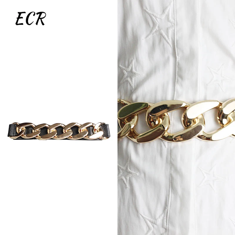 ECR Temperament Patchwork Metal Pu Leather Belt For Women Elegant Hit Color Trend Female Belts Female Fashion Accessories Style