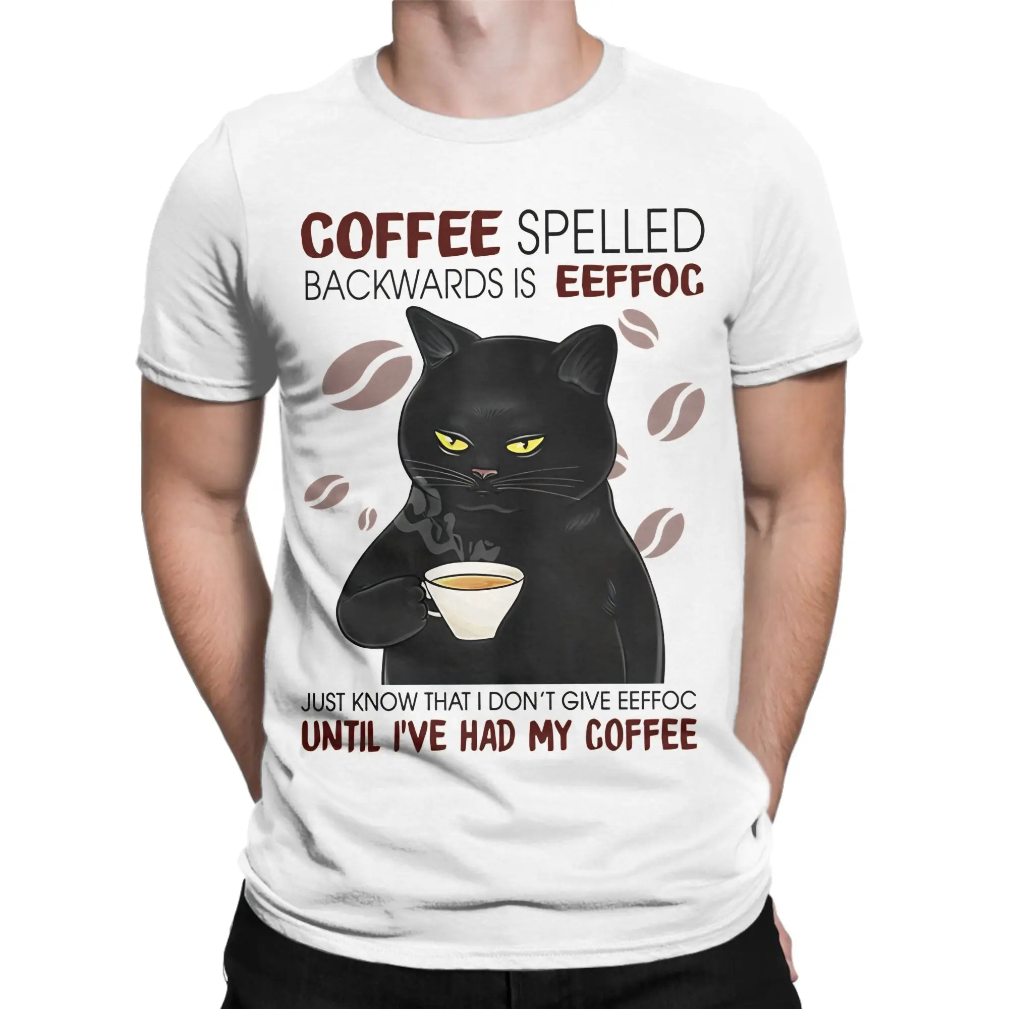 Hip Hop Coffee spelled backwards is eeffoc  T Shirt Unisex Cotton Short Sleeve Funny Cat Meme Crewneck Summer TopsTops