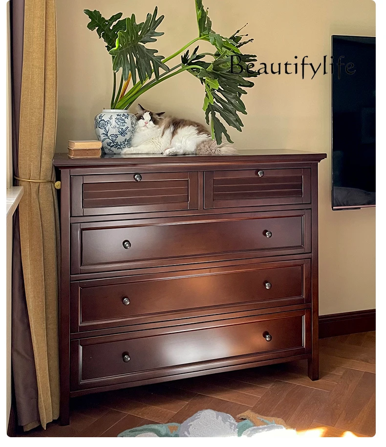 

American retro all-solid wood modern simple five-bucket seven-bucket drawer storage cabinet light luxury furniture