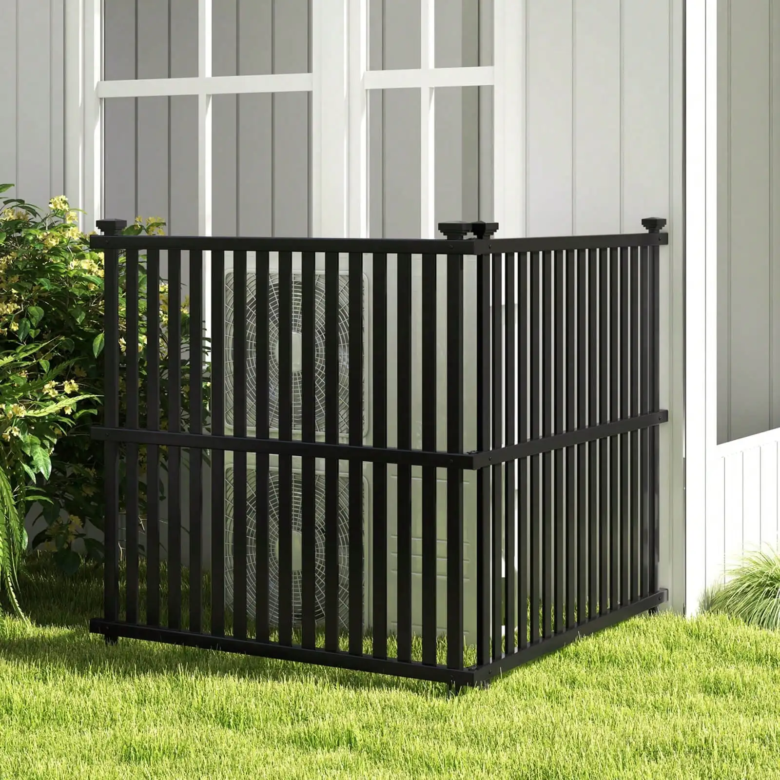Lifezeal 2/4 PCS Air Conditioner Fence Panels With Metal Ground Stakes No Dig Trash Can Enclosure Black