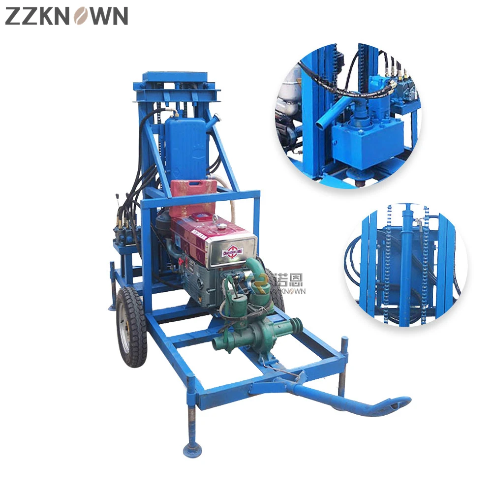 Máquina de perfuração de poço de furo, mini equipamento de perfuração de poço de água artesiano, motor diesel, 22 cavalos de potência