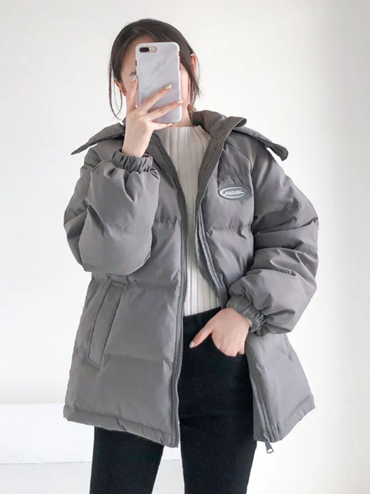 

Down Coat Thicken Winter Fashion Warm Hooded Solid Color Puffer Parkas Women New Streetwear Jacket