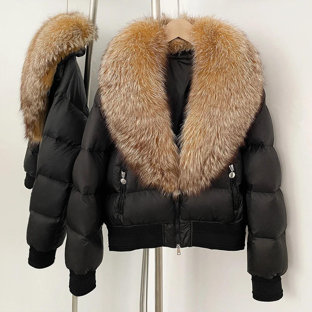 2025 المرأة الشتاء قصيرة أسفل سترة كبيرة الفراء طوق سميكة الدافئة المرأة القطن وسادة مبطنة y2k جديد معطف عالي الجودة nra