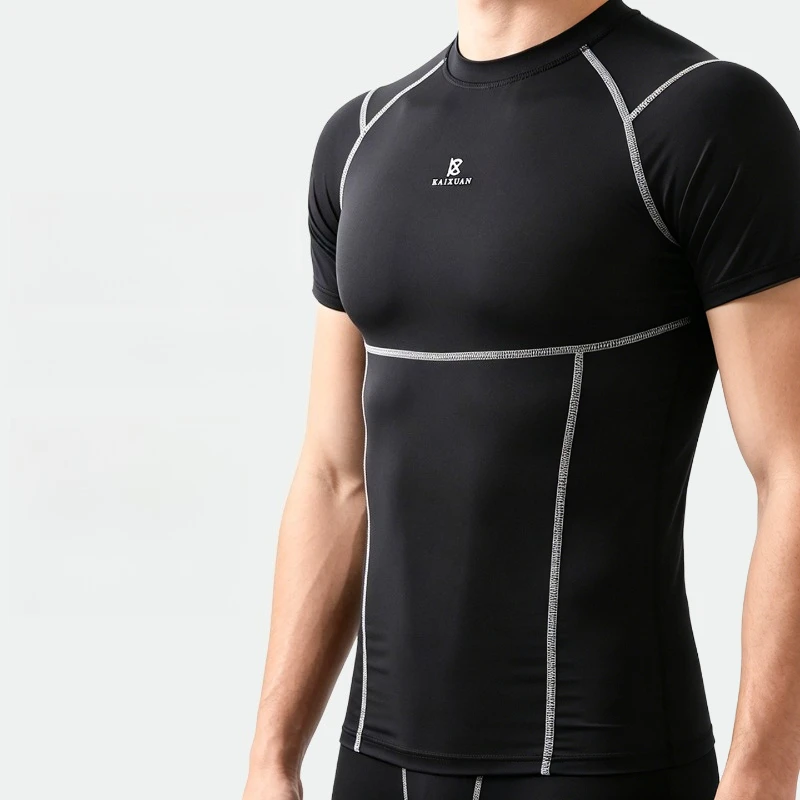 Men T-Shirts Ice Silk Fitness Short Sleeve Quick-Drying High Elastic Micro Pressure Sculpting Running Breathable Training Tops