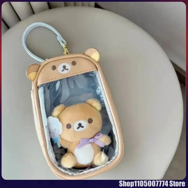 Kawaii Rilakkuma Bear 자매 펜던트 보관 가방 어린이 투명 Pu 동전 지갑 키 가방 카드 Id 홀더 작은 지갑 선물