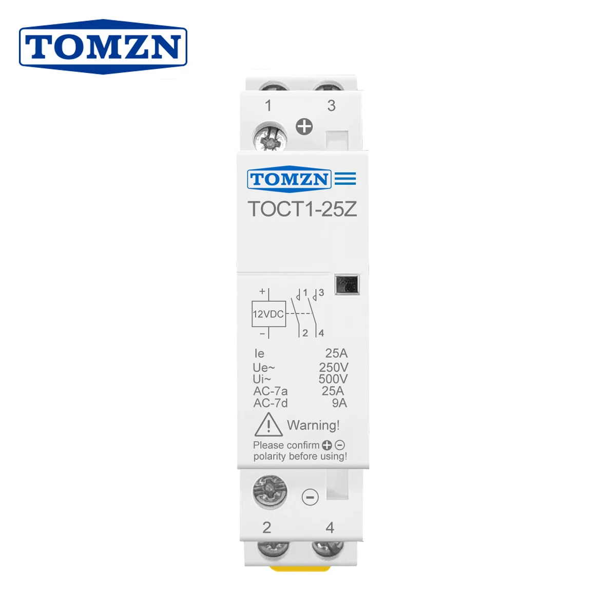 TOMZN TOCT1 2P 25A Din Rail AC Contactor DC12/24V Coil 2NO 1NO1NC
