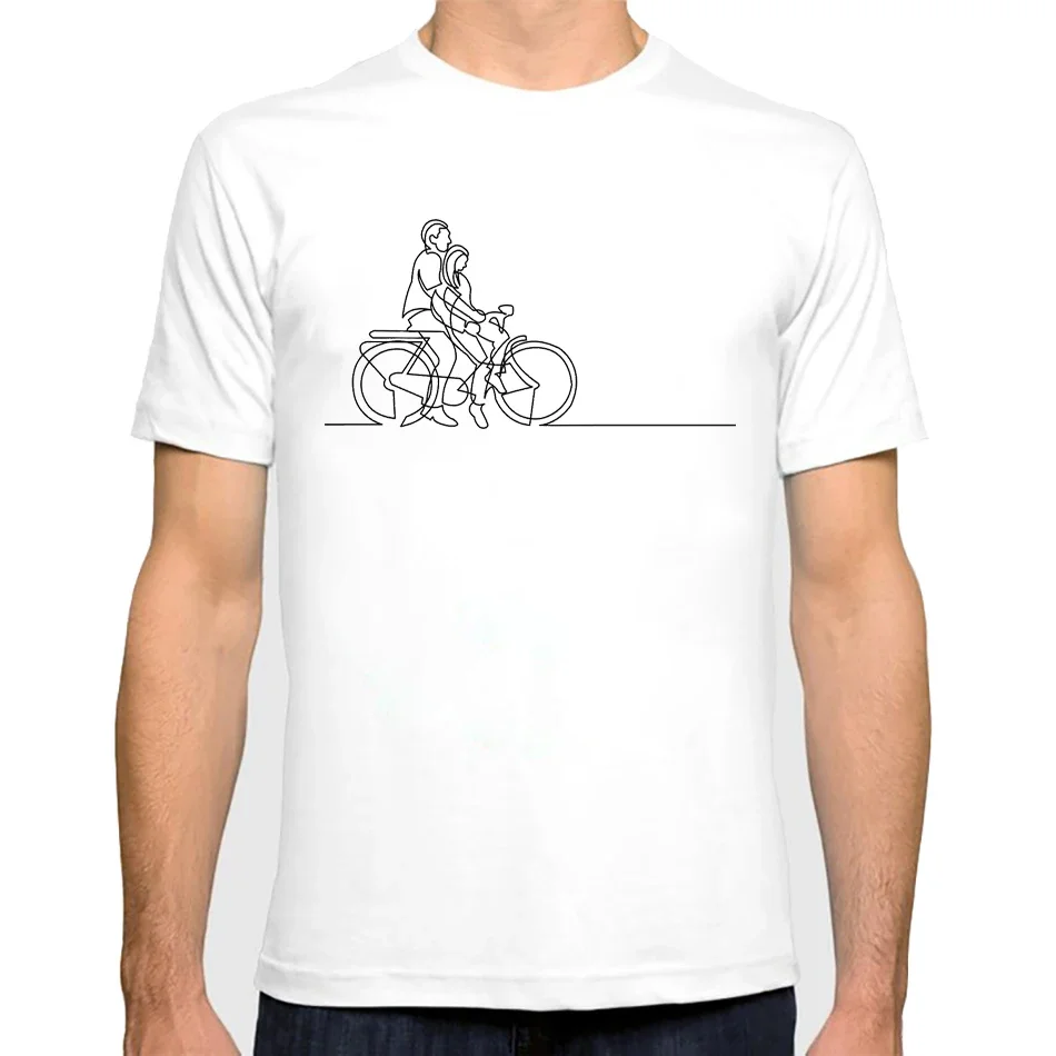 Summer Streetwear Simple Aesthetic minimalist Beautiful Sweet Couple Biking Together honeymoon date Print Men Tee Shirt