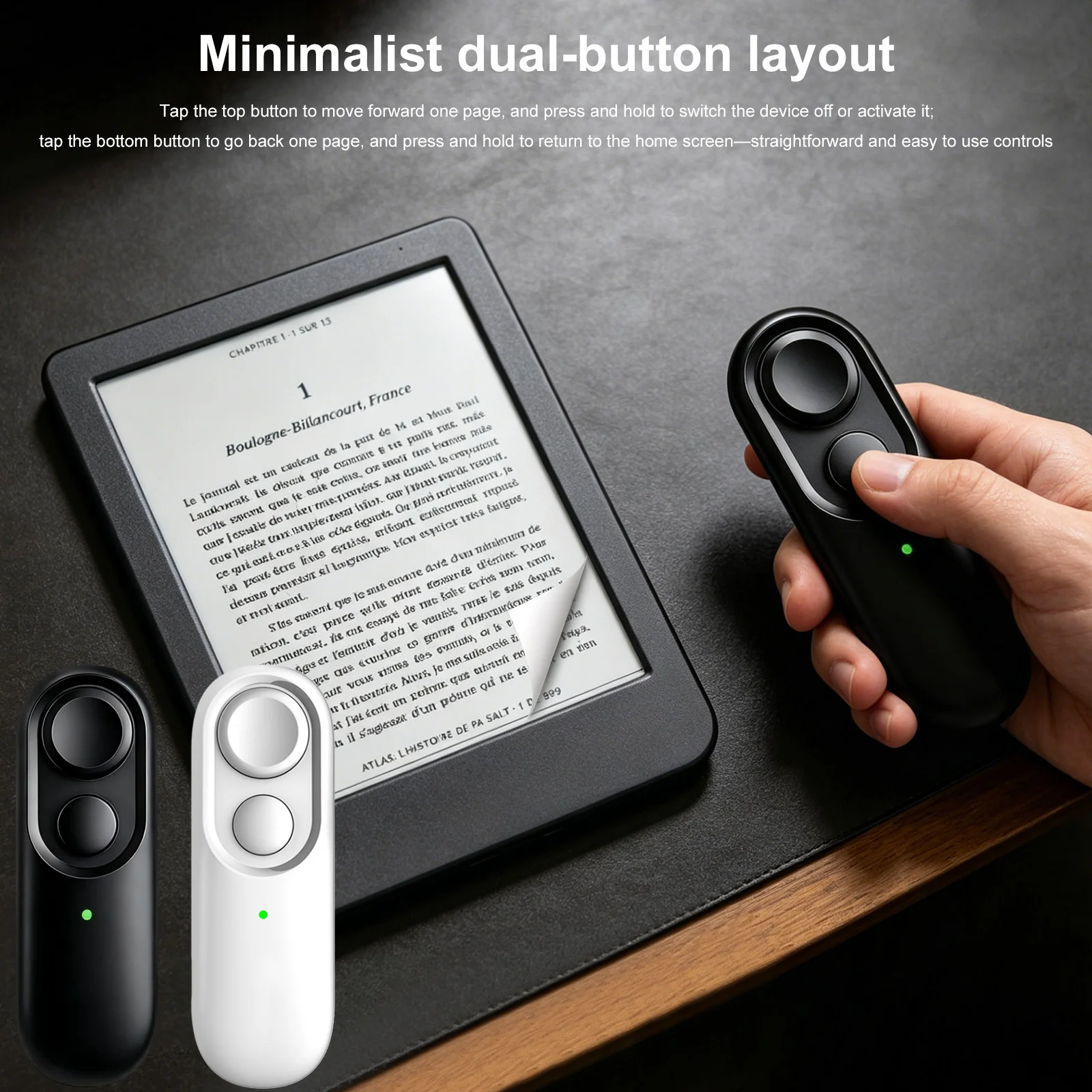 Wireless Page Turner RC Bluetooth 5.4 Low Latency Dual Button Silent Hands Free Remote Control Reading Trigger Clicker for Kobo