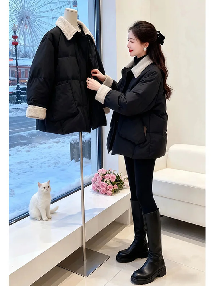 Korean Style Women's Cotton Jacket Long Zipper Hooded Coat Fashionable Winter New Arrival Medium Length Turn-down Collar