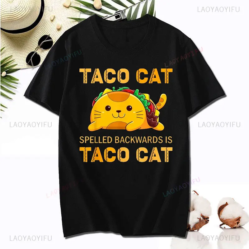 Kawaii TacoCat Printing T Shirt for Man Women Taco Cat Cinco De Mayo Cotton T-Shirt Funny Cute Summer Casual Unisex T Shirts