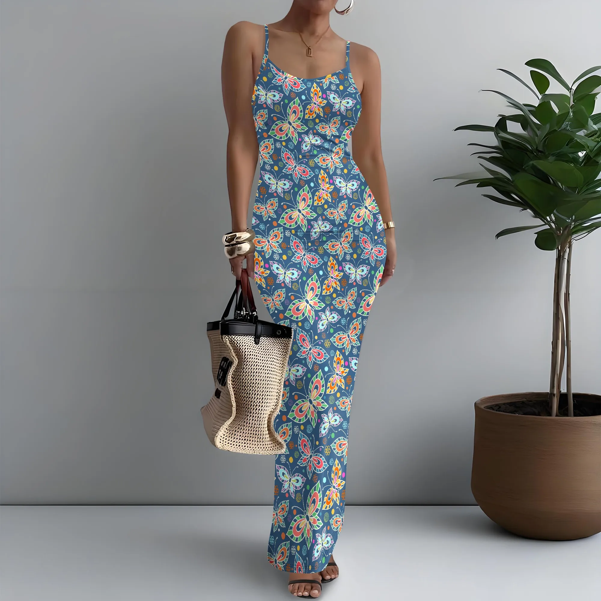 

Women's Spaghetti Strap Maxi Dress Butterfly Print XS-3XL Mood-Boosting Fun