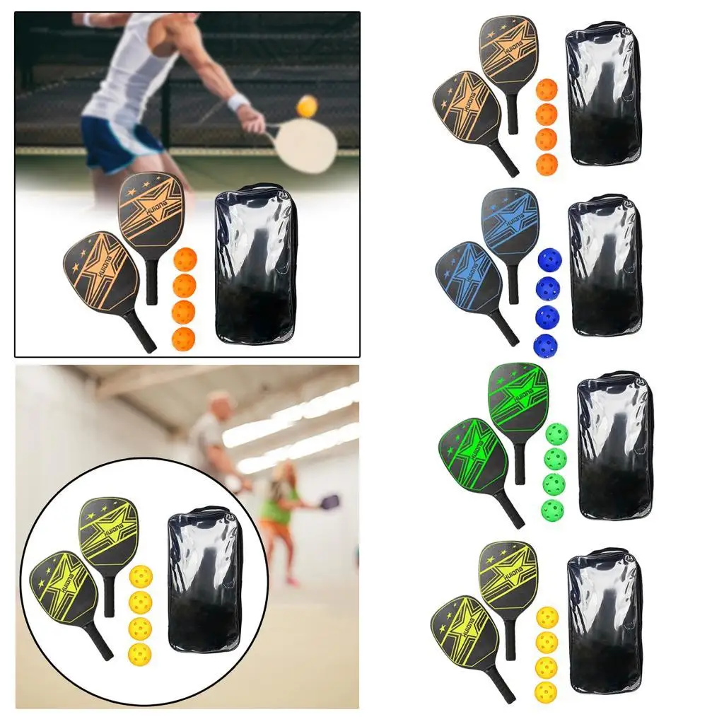 2x Pickleball Paddles พร้อมลูกบอล 4 ชิ้นและกระเป๋าเก็บไม้ Pickleball