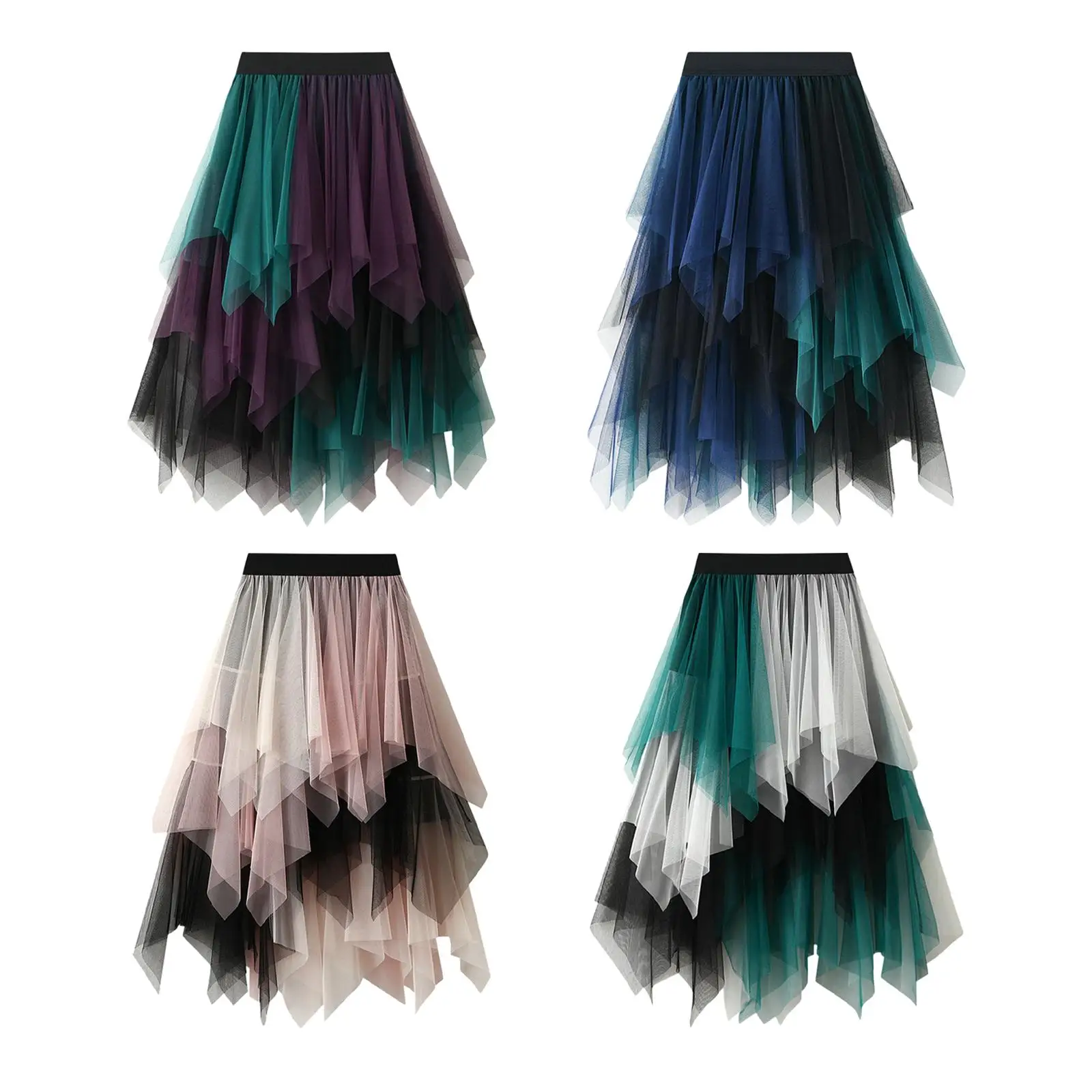 กระโปรง Tulle สำหรับเสื้อผ้ากุลสตรี MIDI อสมมาตรยาวครึ่งฤดูร้อน