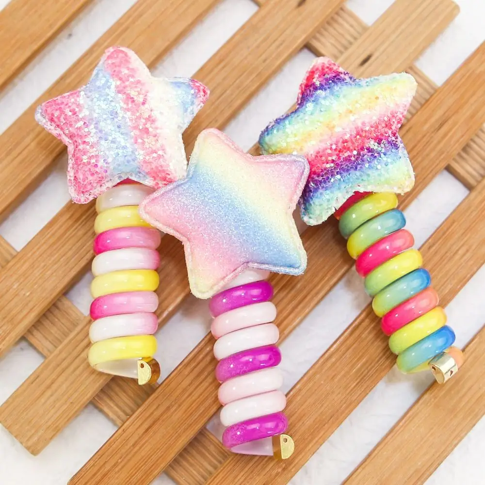 Línea de cable de teléfono elástica para niñas, paquete de cabello de Color caramelo DIY, cordón de teléfono, soporte de cola de caballo de estrella, lindo