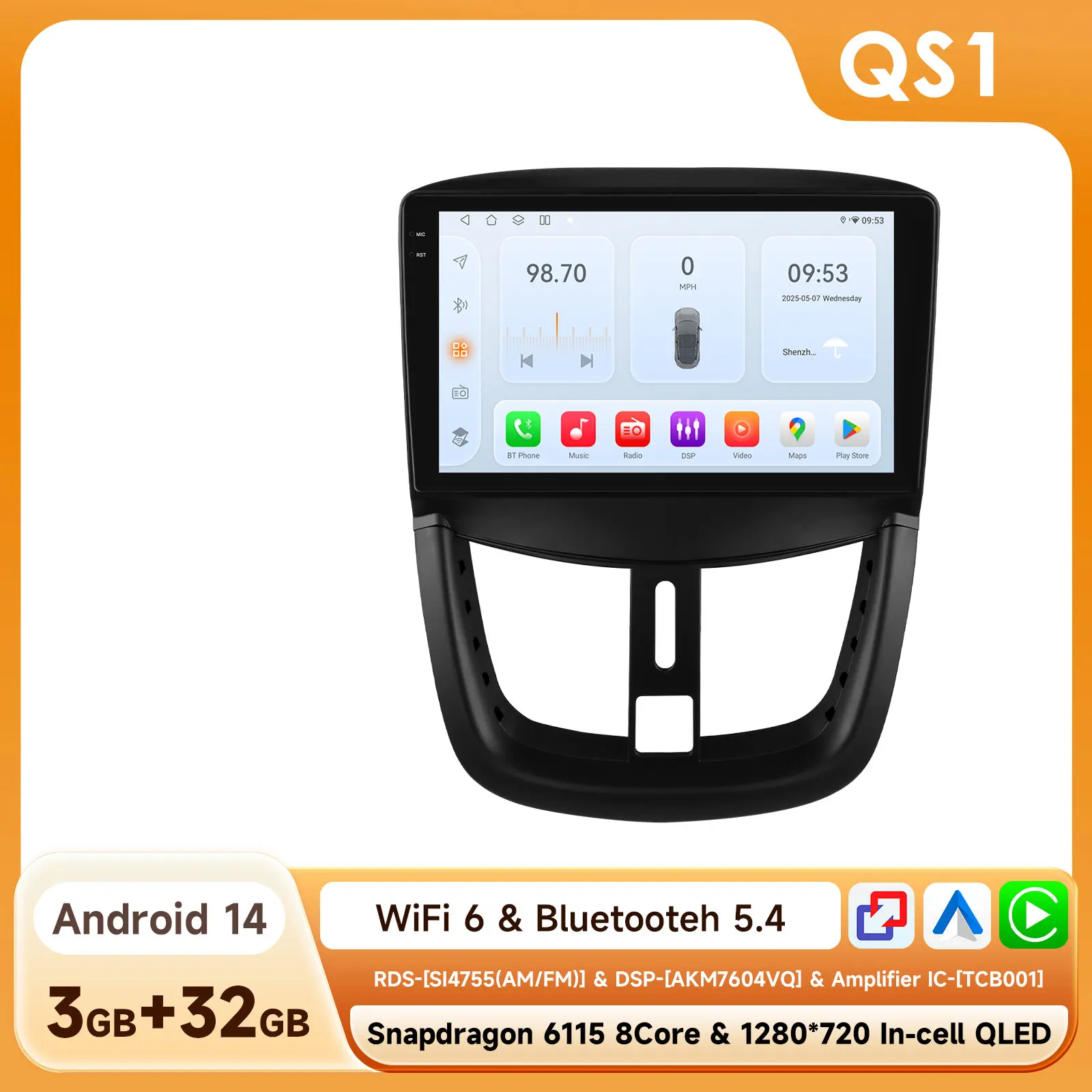 OSSURET 6115 Android Autoradio Speler voor Peugeot 207 207CC SW 2006-2015 draadloze Carplay Auto 2DIN 8 core Auto Multimedia 360 cam