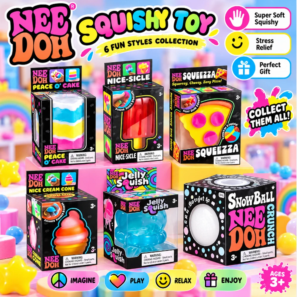 Schylling NeeDoh Nice Cube & Nice-Sicle Squishy Toy Sensory Stress Relief Squeeze Cube Anti-Anxiety Fidget Toy for Focus ADHD
