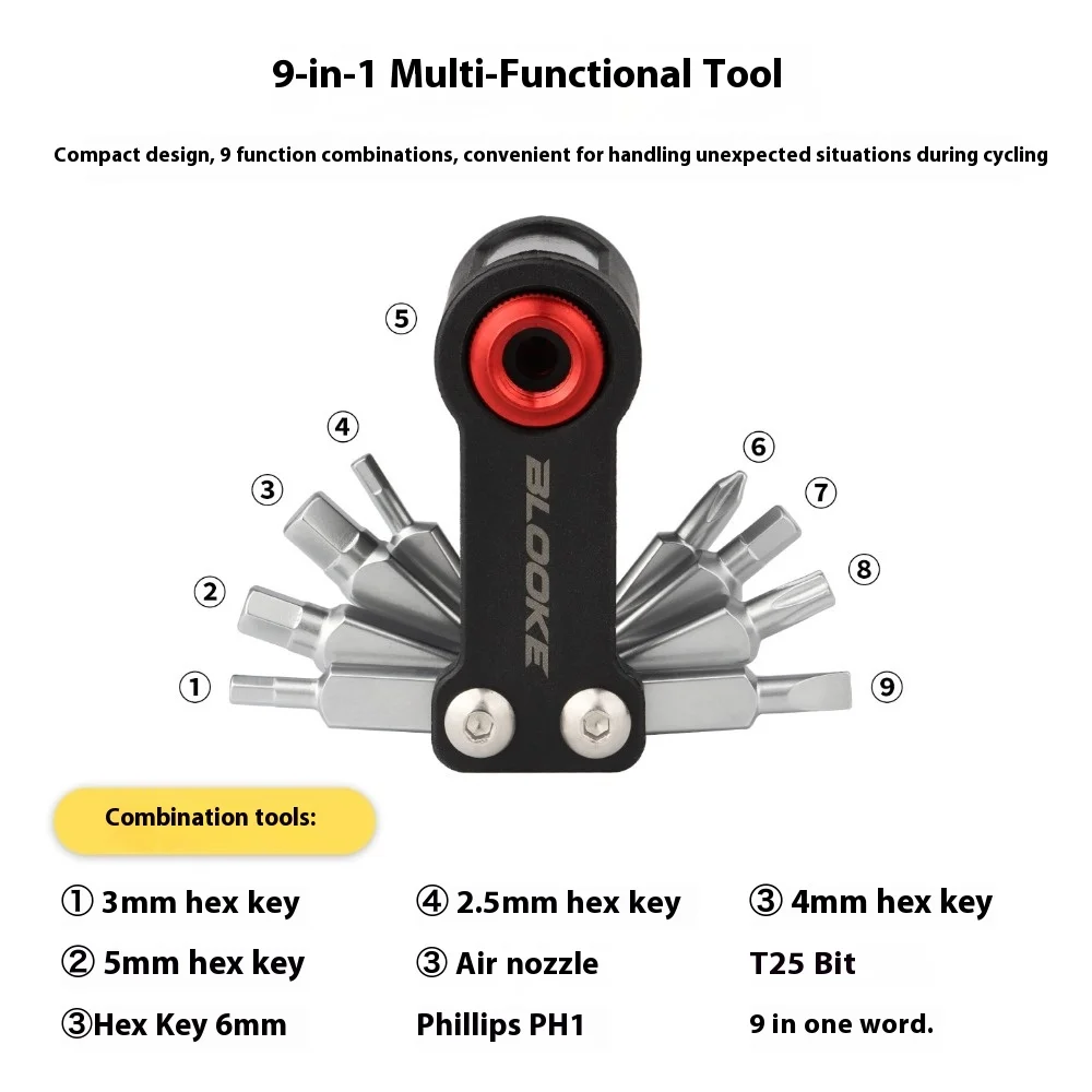 

9 in1 Bicycle Inflatable Valve Tool Set Allen Key Set Bike Maintenance Portable Compact Cycling Repair Tools Accessories