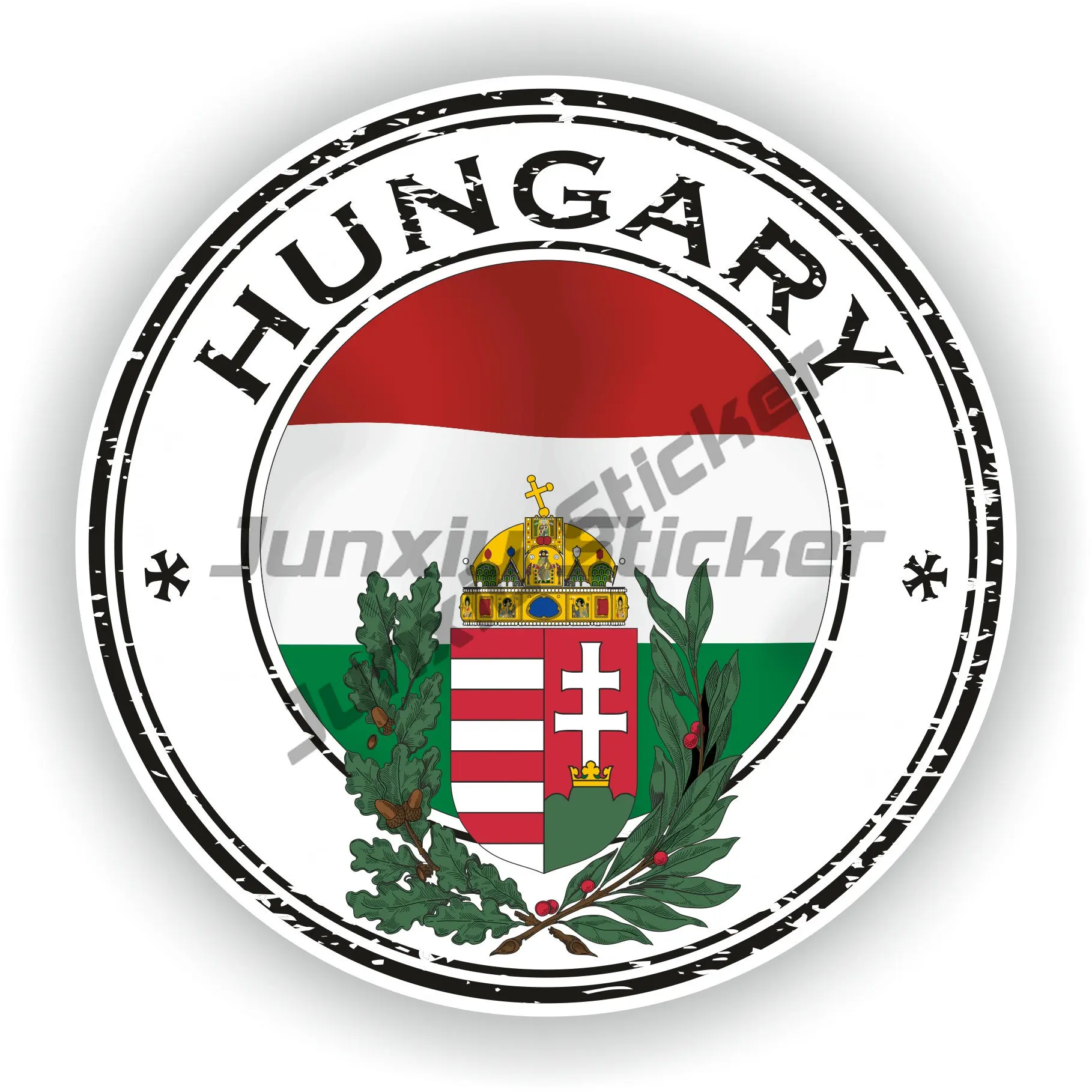 Hungary Round Flag Seal Sticker  Budapest Coat of Arms Hungary Flag Hu Hungarian Shield Van for Car SUV Laptop Book Fridge