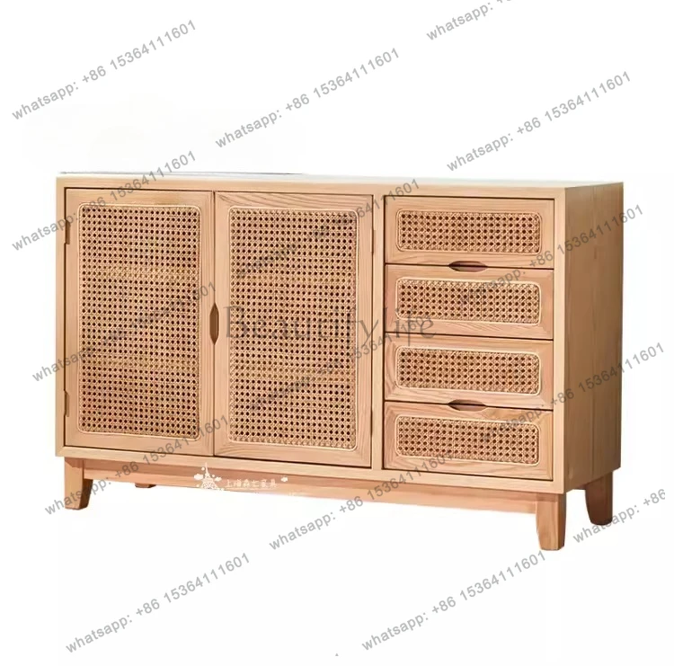 Nordic solid wood rattan modern household dining side cabinet European simple entrance locker