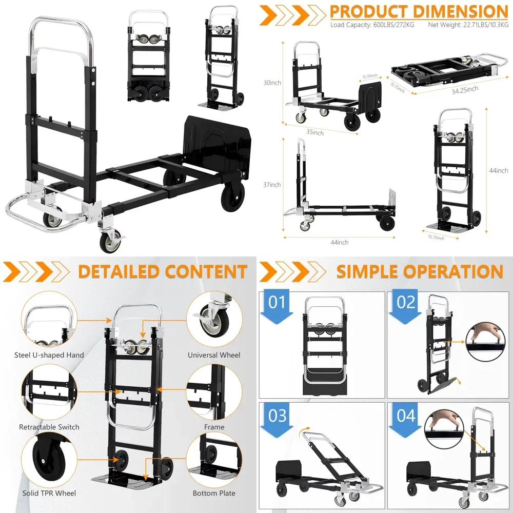 Folding Hand Truck with Wheels Portable Dolly Cart Utility Hand Cart Trolley with Adjustable Handle Collapsible Dolly for