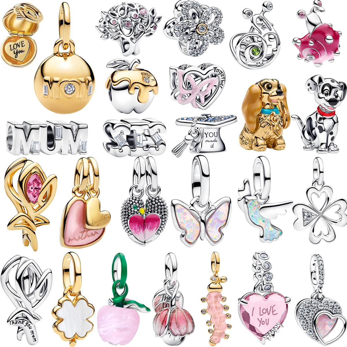 2026 New 925 Sterling Silver Four Leaf Clover Flower Dog Heart Pendant Bead fit DIY Women's Bracelets Necklaces Jewelry Gifts