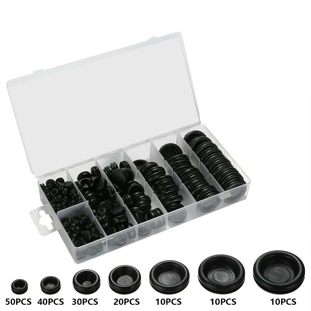 Kit Surtido de 170 Anillos de Goma para Orificios de Firewall, Tapones para Coche, Barco, Cableado Eléctrico Automotriz, Anillos de Goma Selladores de Cable de Diversos Tamaños