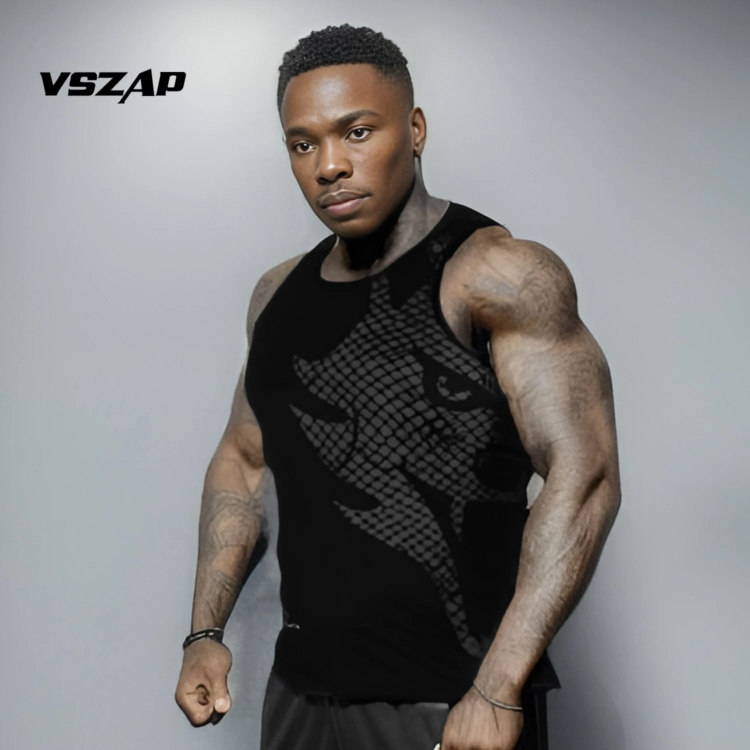 

VSZAP Personality Wolf Head Tank Top Men's Gym Fishing Sports Tank Top Sleeveless Slim Fit Camping Training Shirt