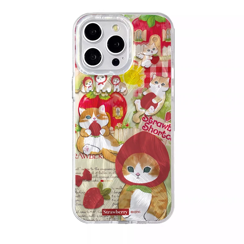 Cute Red Hat Cat Strawberry Phone Case For Samsung Galaxy S25 S24 Ultra S23 FE S22 S21 Plus A55 A56 A16 A15 A54 A53 A33 5G Cover - náhled 4