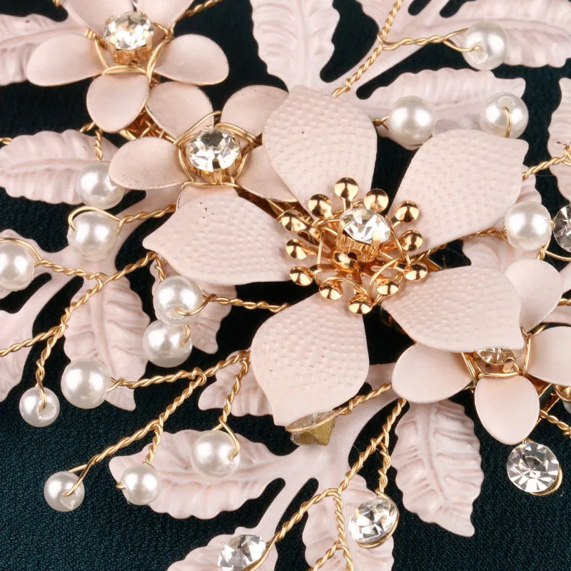 Bridal Hair Piece Pink Flower with Rhinestones and Pearls, Wedding Hair Clip for Bridesmaids, Elegant Hair Accessory for Special view 6