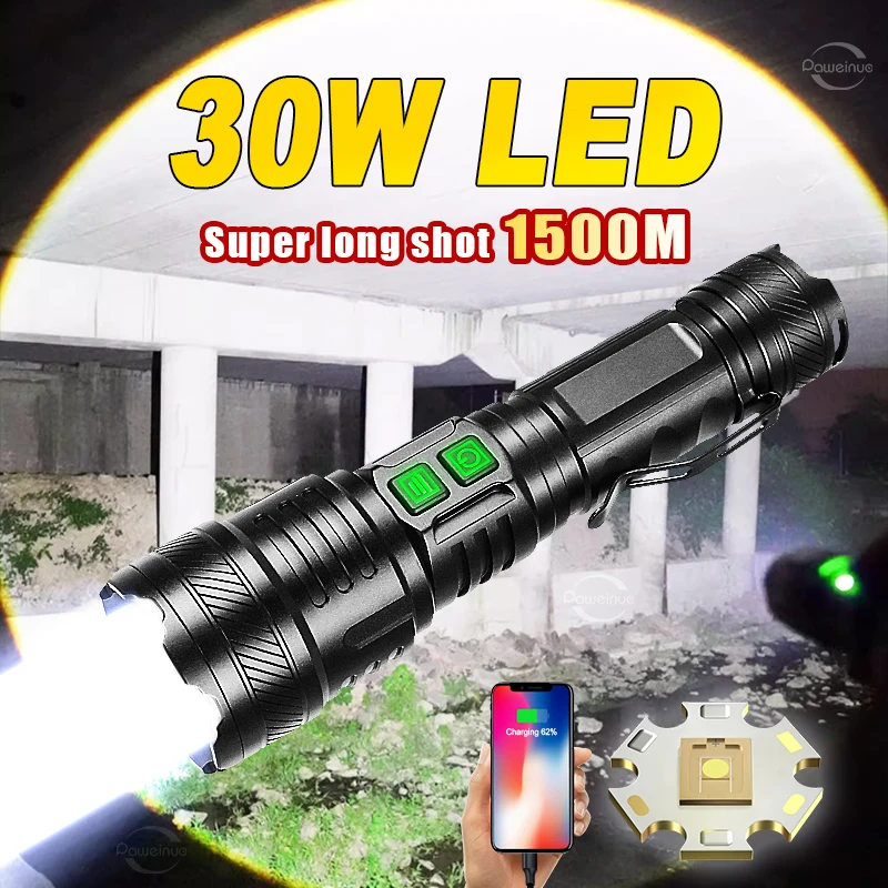 Powerful Tactical Flashlights With Pen Clip Portable LED Camping Lamps 5 Modes Zoomable Strong Light Lanterns Self Defense Torch