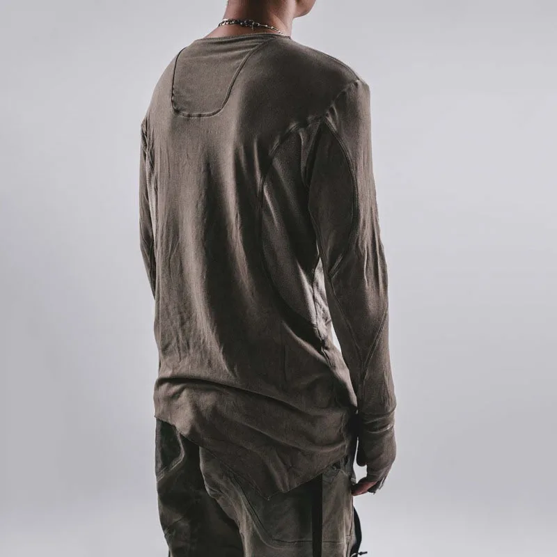 HKSH Spring Autumn New Man Waste Land Style Washed Three-Dimensional Patchwork Long Sleeve T-shirt Trendy Chic Pullovers HK13418