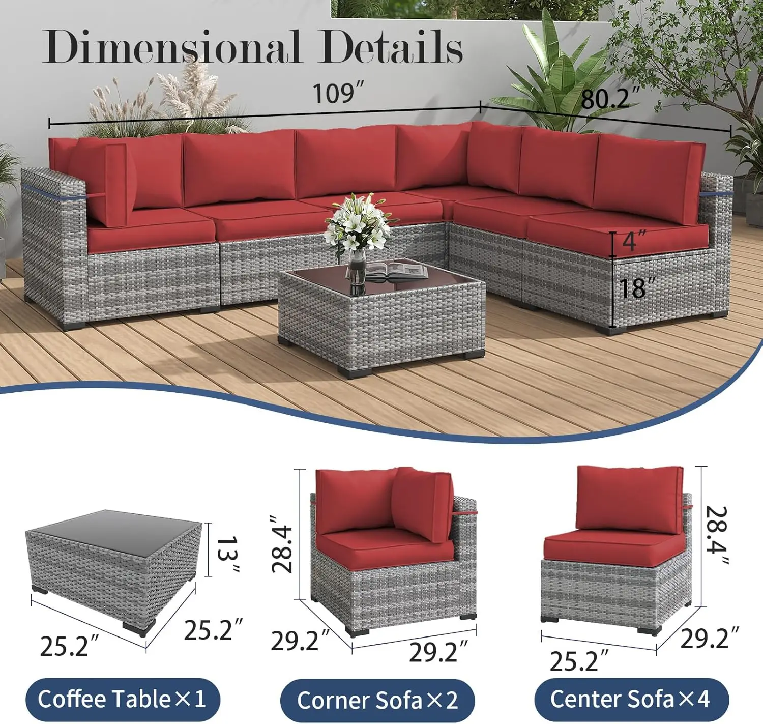 

Patio Furniture Set,Outdoor Patio Furniture Wicker Couch Set,7Pieces Outdoor Sectional Sofa with Patio Cover