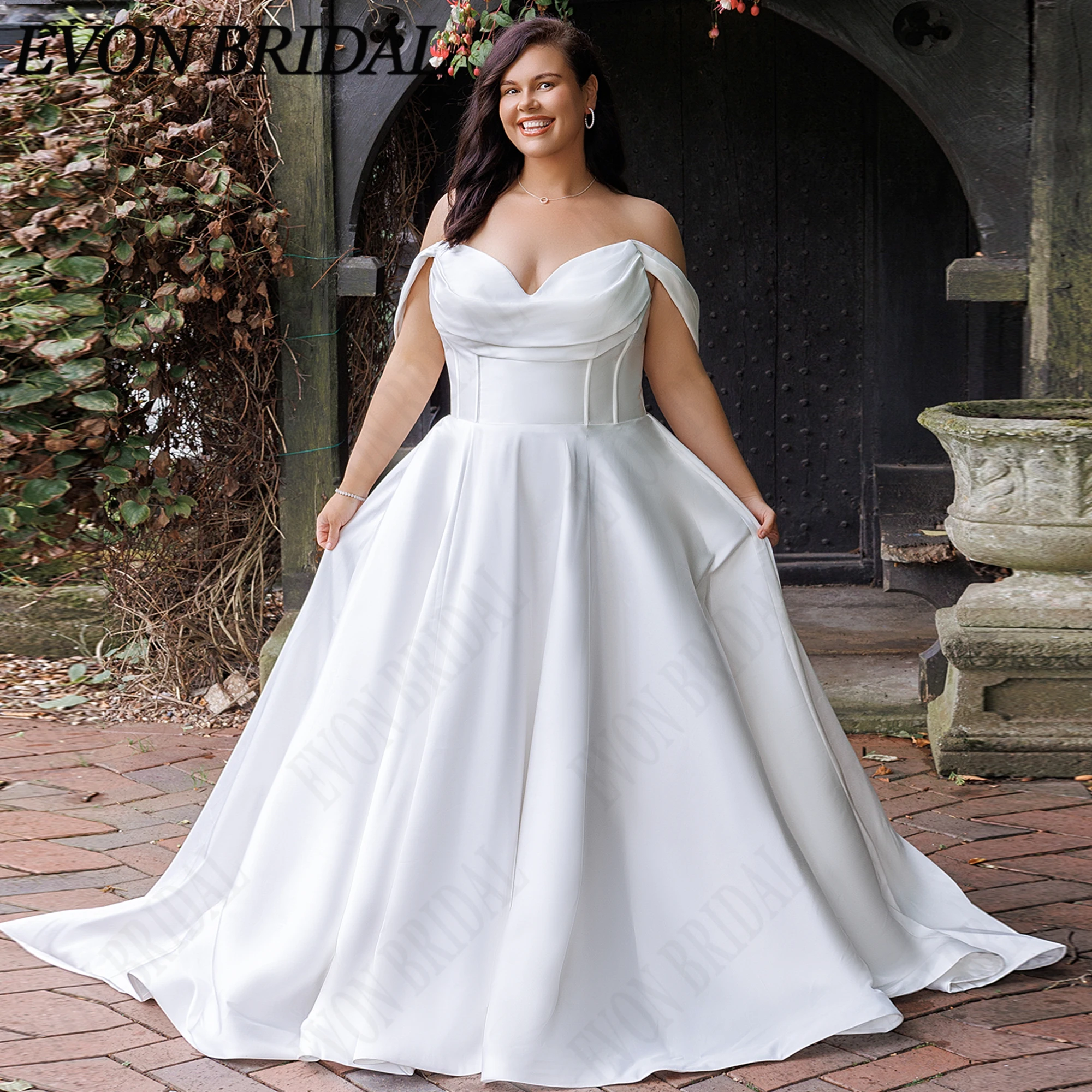 EVON BRIDAL Plus Size Sweetheart Neck Wedding Dress Off The Shoulder Corset Bride Dresses A-LINE Satin Bridal Gown Customized