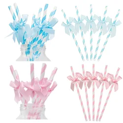 10/20/30/50/100pcs Bow Pattern Pink Blue Drinking Straws Girls Birthday Party Wedding Baby Shower Decoration Supplies Gifts