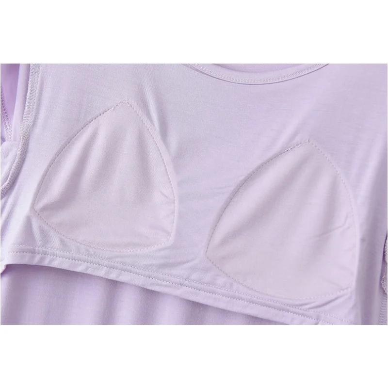 Camisola fina com almofada no peito para mulheres, camisolas modais, pijamas de manga curta, moda coreana, pijamas para verão