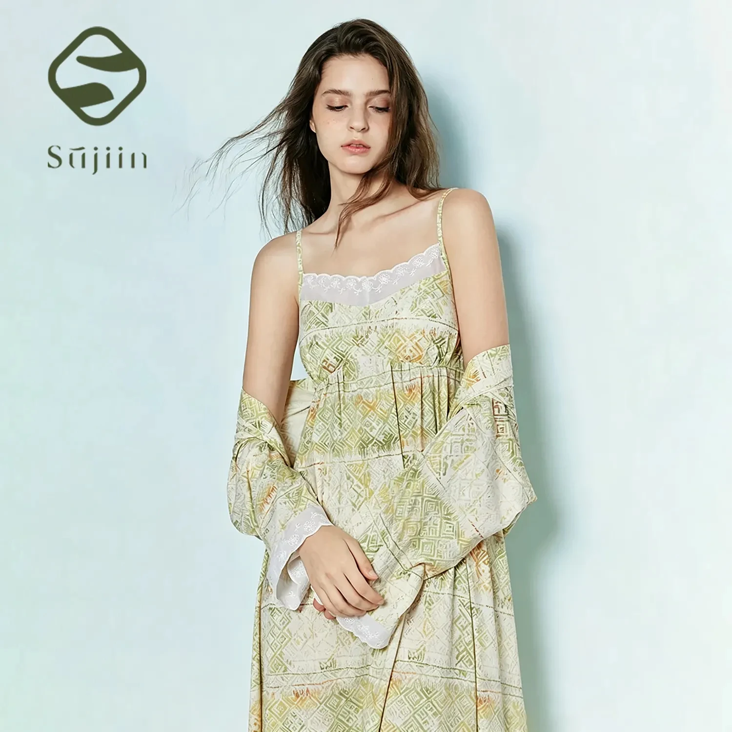 

SUJIIN Modal Floral Pajama Set for Women 2 Piece Cami Dress Pajamas and Robes 2026 Spring Summer Soft Nightgowns Woman XJ015