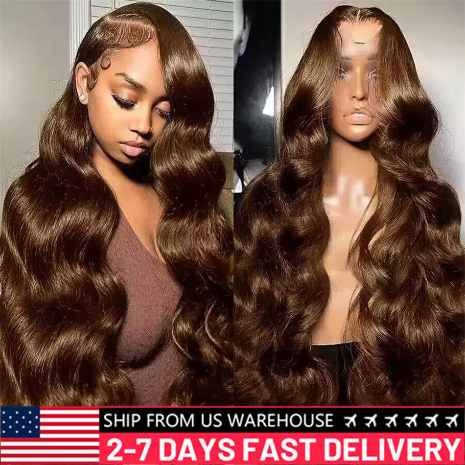 Chocolate Brown Body Wave Lace Front Wigs Human Hair Light Brown 13x4 HD Transparent Lace Frontal Wig Preplucked Brazilian Hair