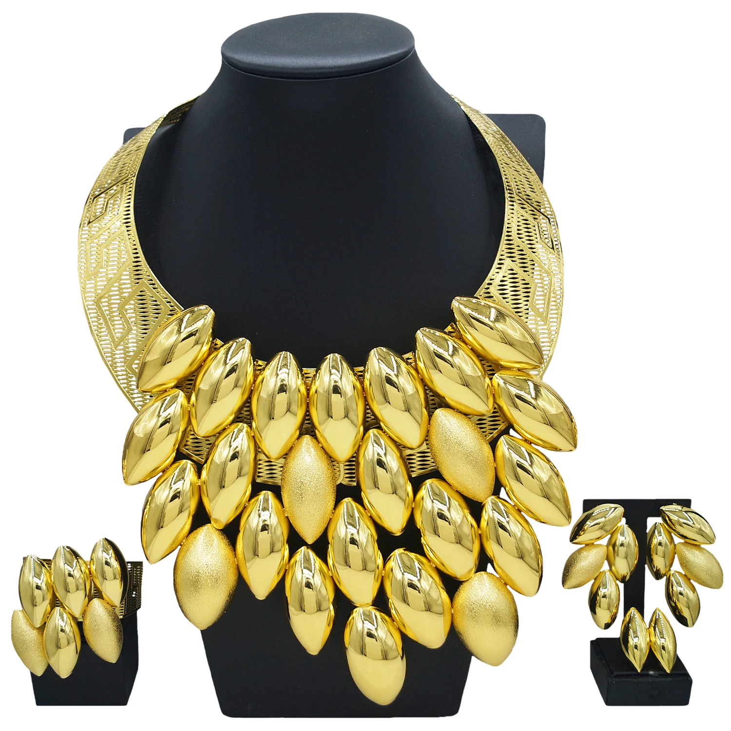

New Luxury Design Jewelry Set for Women 24k Gold Color Big Pendant Necklace and Earrings Bridal Weddings Nigerian Accessories