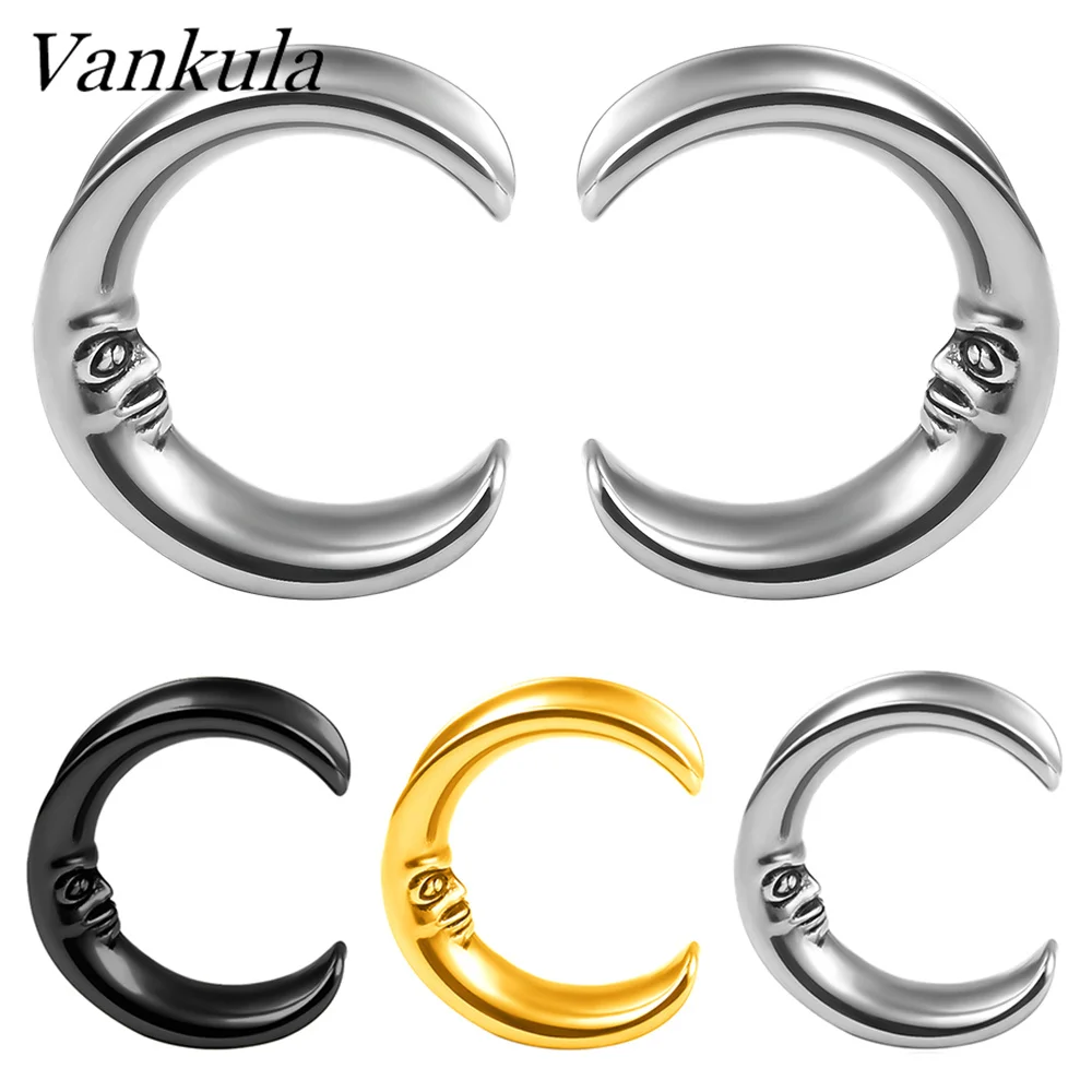 

Vankula 2pcs 8-25mm Stainless Steel Saddle Human Face Moon Ear Gauges Expander Ear Weight Hangers Ear Plugs Tunnels Jewelry