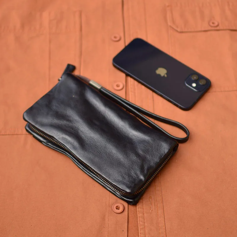 AETOO  Leather vintage leisure commuter niche men's wallet Long multi-card large capacity holding bag card bag wallet men