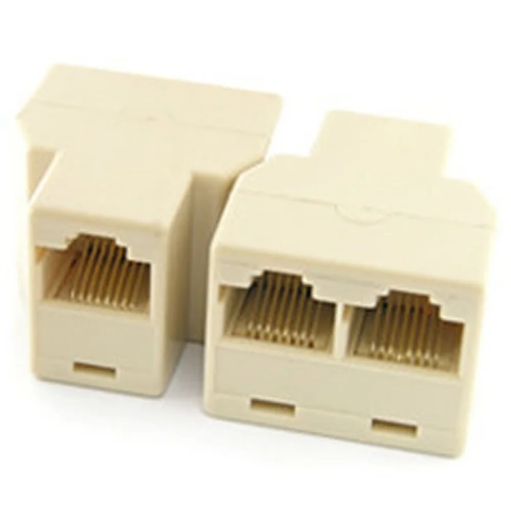 1pcs 3 Way RJ45 LAN Network Ethernet Splitter Connector Khaki