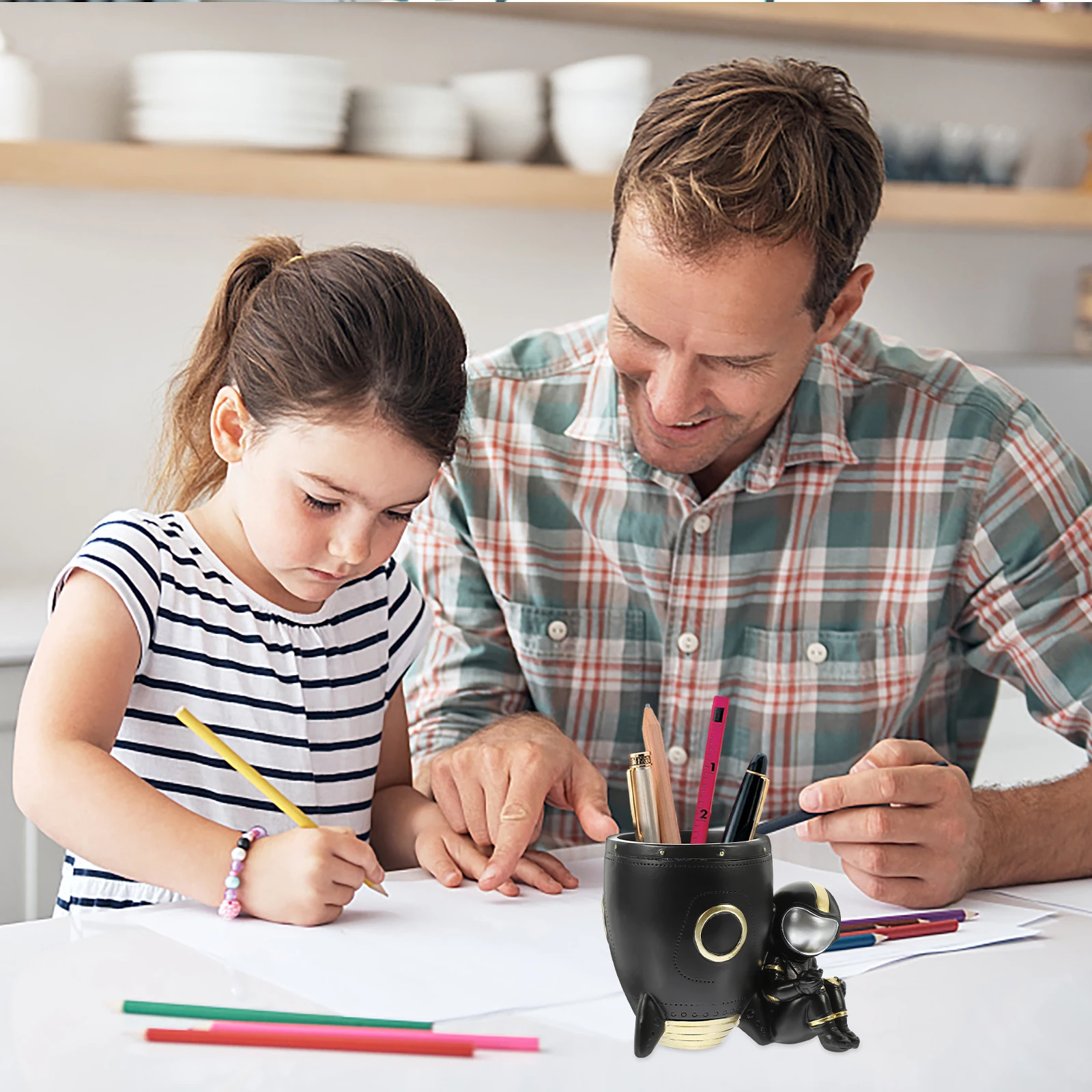 

Astronaut Pen Holder Resin Material Black Color Creative Storage Desk Organizer Pencil Cup Kids Office Stationery