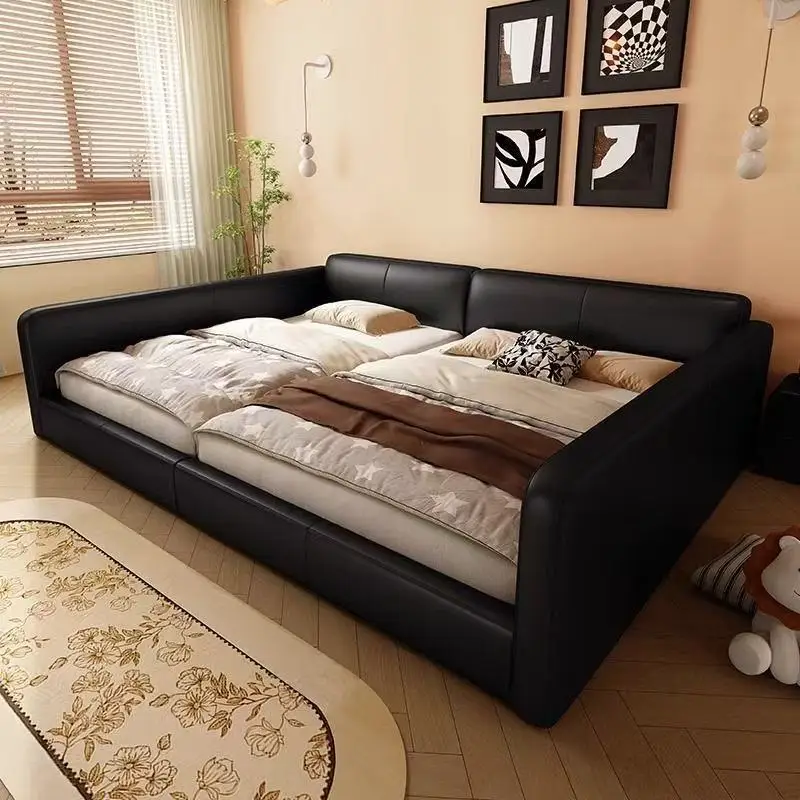 Splicing double bed, two-child family bed, parent-child bed, a family of four guardrail beds, widened simple tatami beds, double