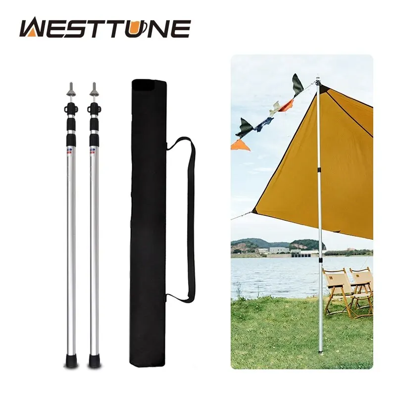 WESTTUNE 2PCS Camping Canopy Pole Aluminum Alloy Telescopic Tent Support Foldable Beach Shelter Awning Pole for Outdoor