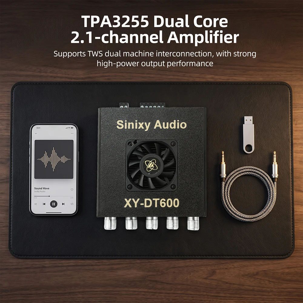 XY-DT600 2.1 Channel Bluetooth Digital Amplifier 300W*2+600W TPA3255 Dual Core with TWS Dual Interconnection for Home Car Audio